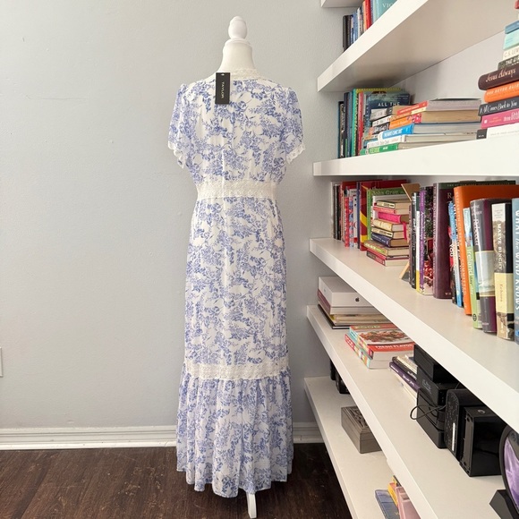TAYLOR  Blue Floral Print short Sleeve Maxi Dress sz 14 - Picture 8 of 14